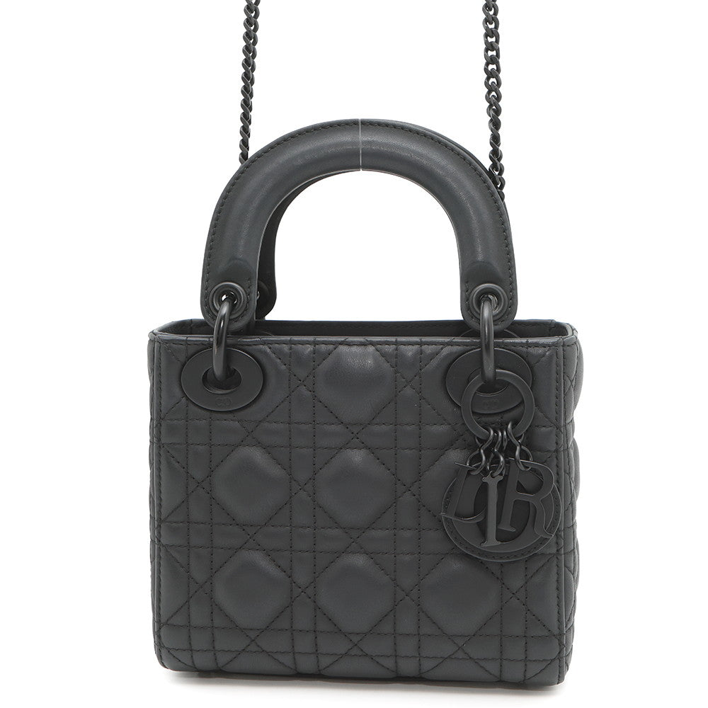 Dior Lady Dior Canage 2WAY Handbag BlackM0505SLOI Ultra Matt Calf Leather Size Mini